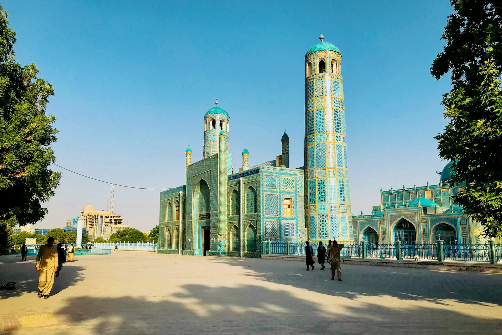 Beautiful vibrant exterior of the Blue Mosque in Mazar-i-Sharif, Afghanistan.